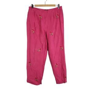 Vintage 90s INC Pink Silk Floral Embroidered Straight Leg Pants 12